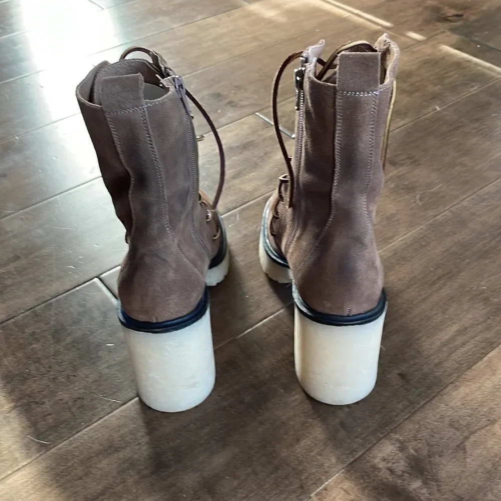 Free People Dylan Lace-Up Boots Platform Heel Brown Suede NWOB EU 40 US 10